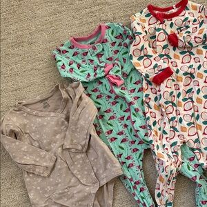 Toddler One-Piece Sleepwear - Mint Flamingo, Beige Floral, and Fruit Print